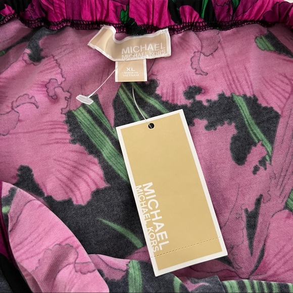 NWT Michael Kors Blouse Top One Shoulder Cascade Ruffle Overlay XL - Picture 3 of 5